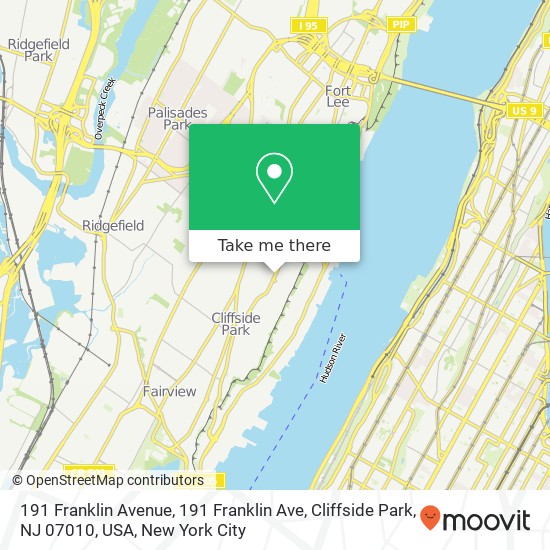 191 Franklin Avenue, 191 Franklin Ave, Cliffside Park, NJ 07010, USA map