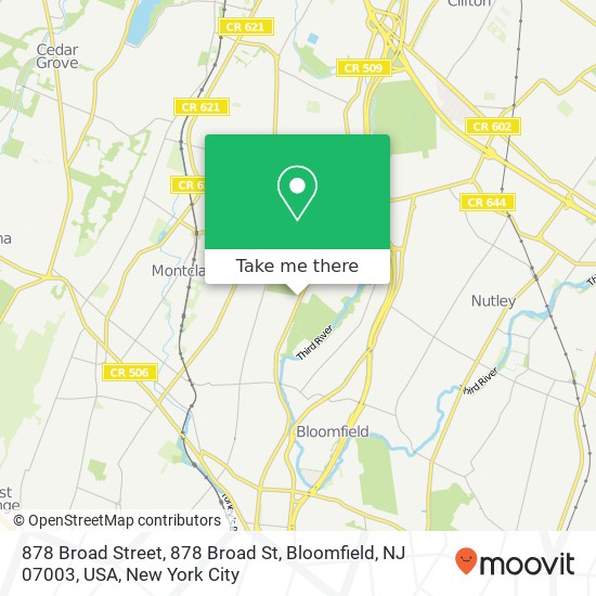 Mapa de 878 Broad Street, 878 Broad St, Bloomfield, NJ 07003, USA