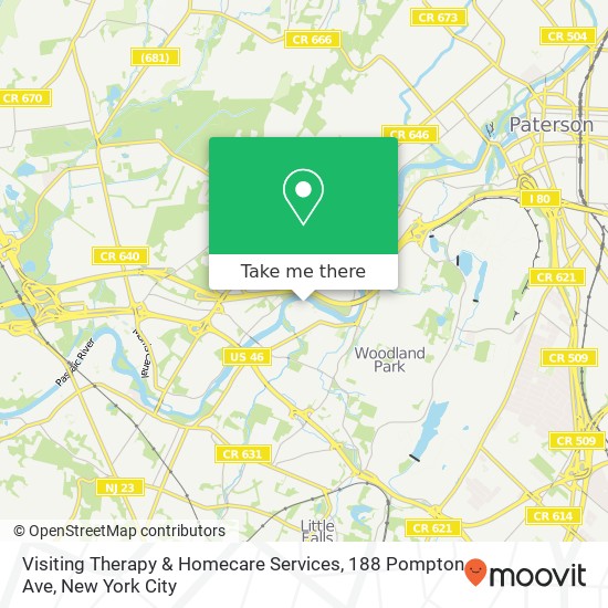 Mapa de Visiting Therapy & Homecare Services, 188 Pompton Ave