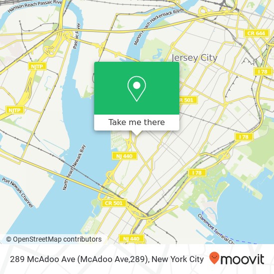 Mapa de 289 McAdoo Ave (McAdoo Ave,289), Jersey City, NJ 07305