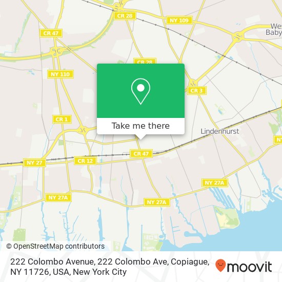 Mapa de 222 Colombo Avenue, 222 Colombo Ave, Copiague, NY 11726, USA