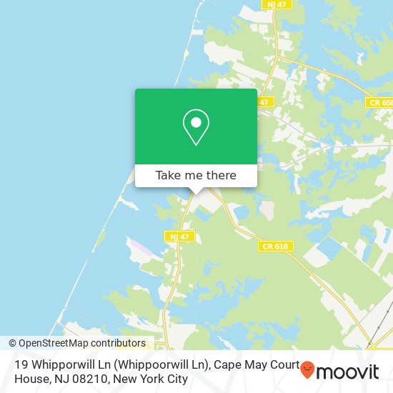 Mapa de 19 Whipporwill Ln (Whippoorwill Ln), Cape May Court House, NJ 08210