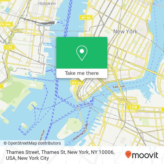 Mapa de Thames Street, Thames St, New York, NY 10006, USA