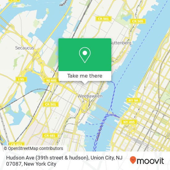 Mapa de Hudson Ave (39th street & hudson), Union City, NJ 07087