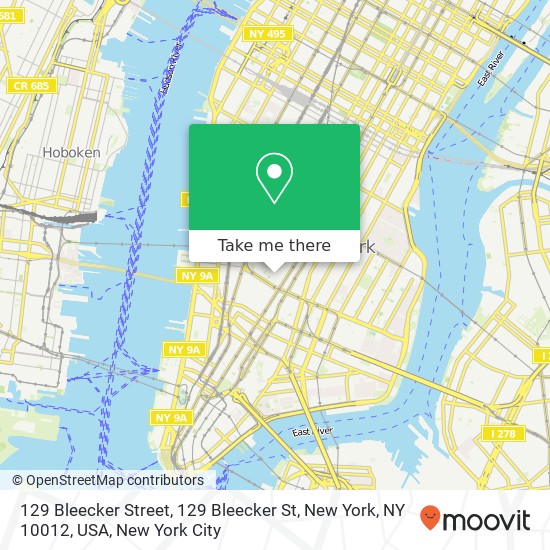 Mapa de 129 Bleecker Street, 129 Bleecker St, New York, NY 10012, USA