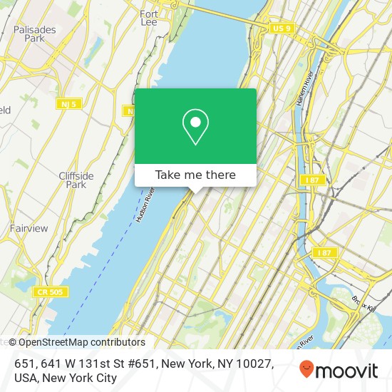 Mapa de 651, 641 W 131st St #651, New York, NY 10027, USA
