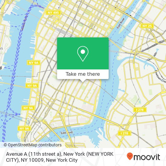 Avenue A (11th street a), New York (NEW YORK CITY), NY 10009 map