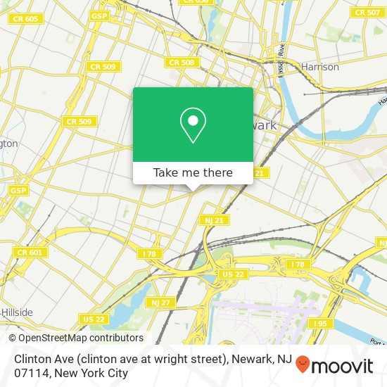 Mapa de Clinton Ave (clinton ave at wright street), Newark, NJ 07114