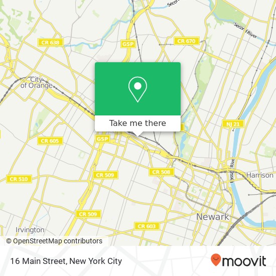 Mapa de 16 Main Street, 16 Main St, East Orange, NJ 07018, USA