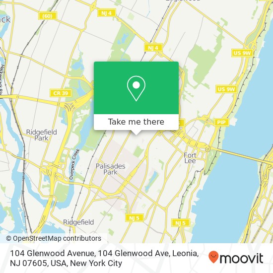 Mapa de 104 Glenwood Avenue, 104 Glenwood Ave, Leonia, NJ 07605, USA