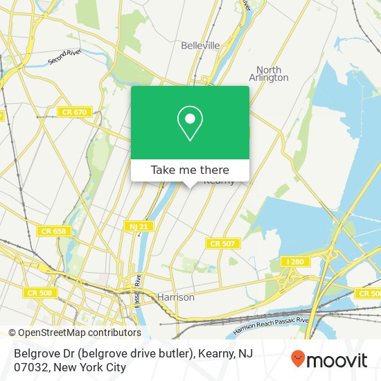 Mapa de Belgrove Dr (belgrove drive butler), Kearny, NJ 07032