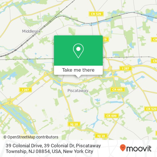 Mapa de 39 Colonial Drive, 39 Colonial Dr, Piscataway Township, NJ 08854, USA