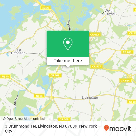 Mapa de 3 Drummond Ter, Livingston, NJ 07039