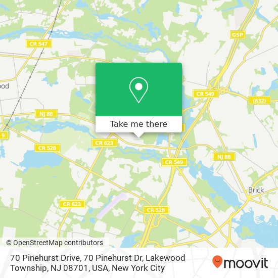 Mapa de 70 Pinehurst Drive, 70 Pinehurst Dr, Lakewood Township, NJ 08701, USA