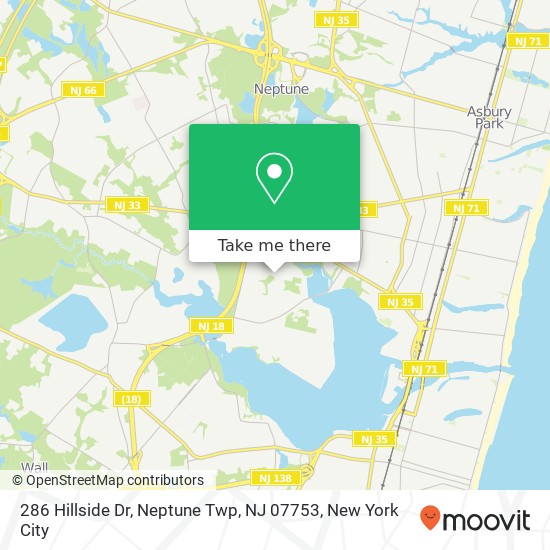 Mapa de 286 Hillside Dr, Neptune Twp, NJ 07753
