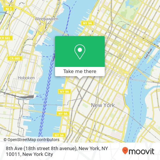 Mapa de 8th Ave (18th street 8th avenue), New York, NY 10011