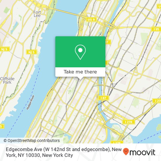 Edgecombe Ave (W 142nd St and edgecombe), New York, NY 10030 map