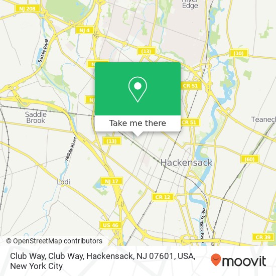 Mapa de Club Way, Club Way, Hackensack, NJ 07601, USA