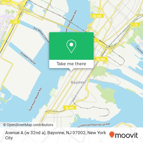 Mapa de Avenue A (w 32nd a), Bayonne, NJ 07002