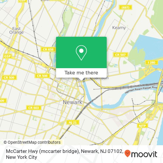Mapa de McCarter Hwy (mccarter bridge), Newark, NJ 07102