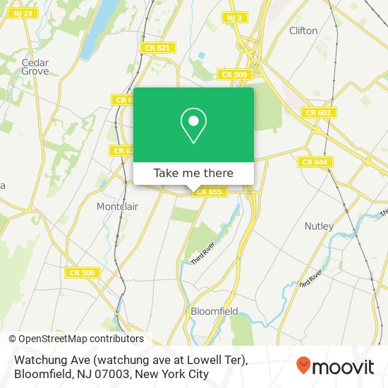 Watchung Ave (watchung ave at Lowell Ter), Bloomfield, NJ 07003 map