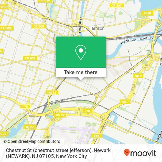 Mapa de Chestnut St (chestnut street jefferson), Newark (NEWARK), NJ 07105