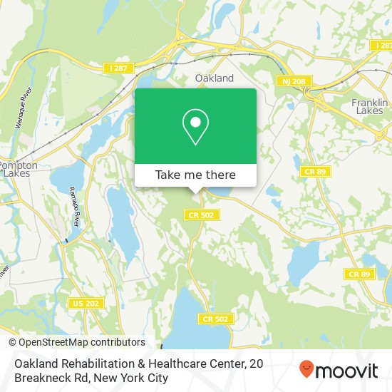 Oakland Rehabilitation & Healthcare Center, 20 Breakneck Rd map