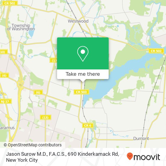 Mapa de Jason Surow M.D., F.A.C.S., 690 Kinderkamack Rd