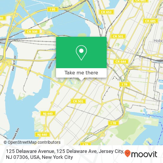 125 Delaware Avenue, 125 Delaware Ave, Jersey City, NJ 07306, USA map