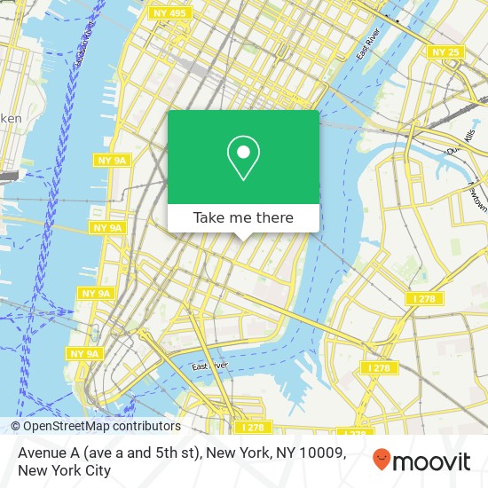 Mapa de Avenue A (ave a and 5th st), New York, NY 10009