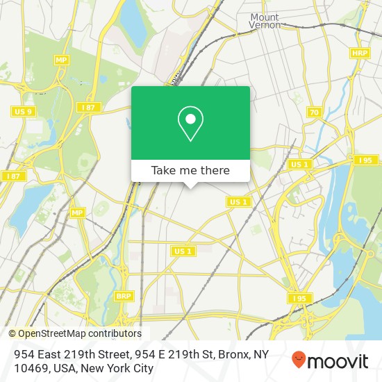 954 East 219th Street, 954 E 219th St, Bronx, NY 10469, USA map