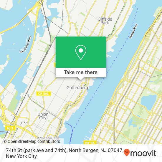 Mapa de 74th St (park ave and 74th), North Bergen, NJ 07047
