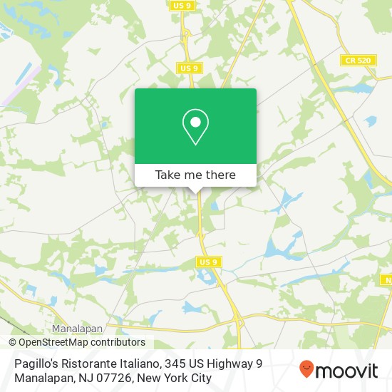 Mapa de Pagillo's Ristorante Italiano, 345 US Highway 9 Manalapan, NJ 07726