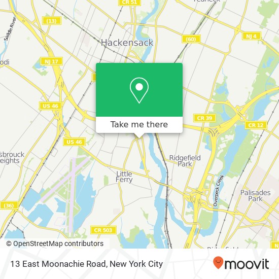 Mapa de 13 East Moonachie Road, 13 E Moonachie Rd, Hackensack, NJ 07601, USA