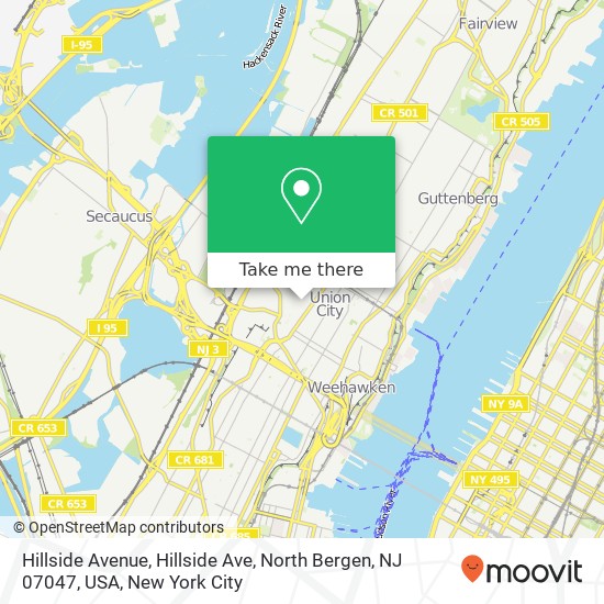 Hillside Avenue, Hillside Ave, North Bergen, NJ 07047, USA map