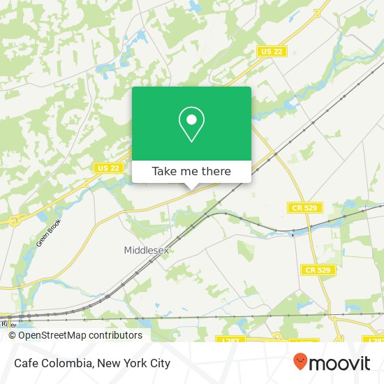 Mapa de Cafe Colombia, 421 Bound Brook Rd Middlesex, NJ 08846