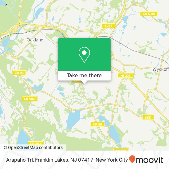 Mapa de Arapaho Trl, Franklin Lakes, NJ 07417