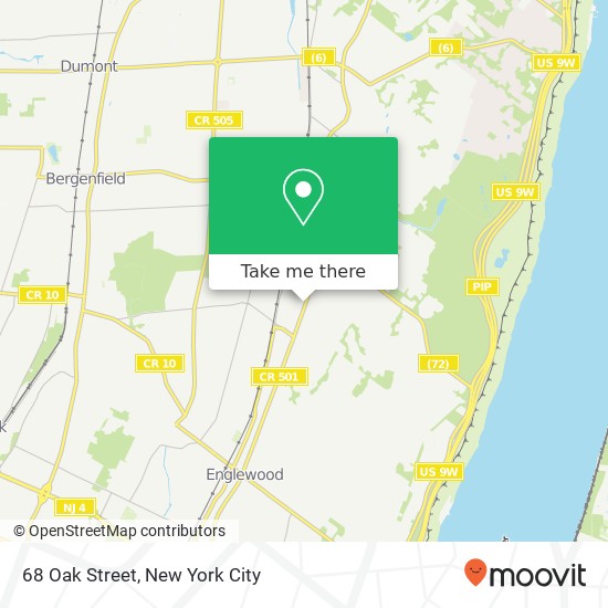 Mapa de 68 Oak Street, 68 Oak St, Tenafly, NJ 07670, USA