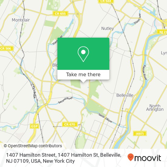 Mapa de 1407 Hamilton Street, 1407 Hamilton St, Belleville, NJ 07109, USA