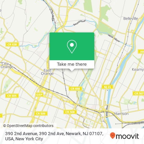 Mapa de 390 2nd Avenue, 390 2nd Ave, Newark, NJ 07107, USA