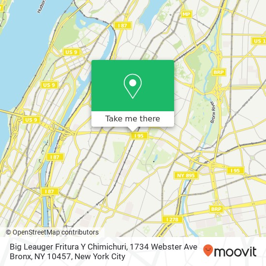 Mapa de Big Leauger Fritura Y Chimichuri, 1734 Webster Ave Bronx, NY 10457