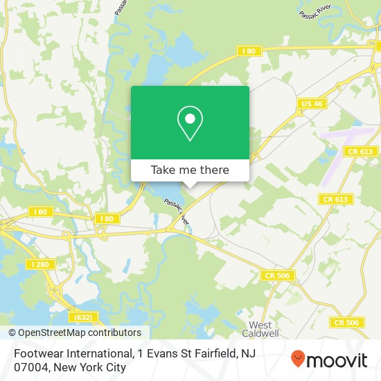 Mapa de Footwear International, 1 Evans St Fairfield, NJ 07004