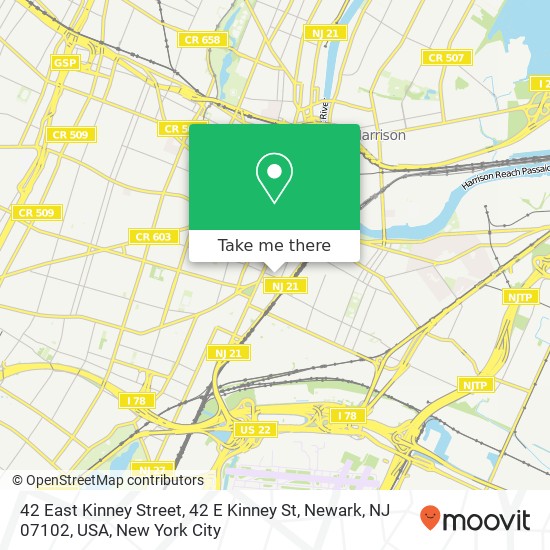 Mapa de 42 East Kinney Street, 42 E Kinney St, Newark, NJ 07102, USA