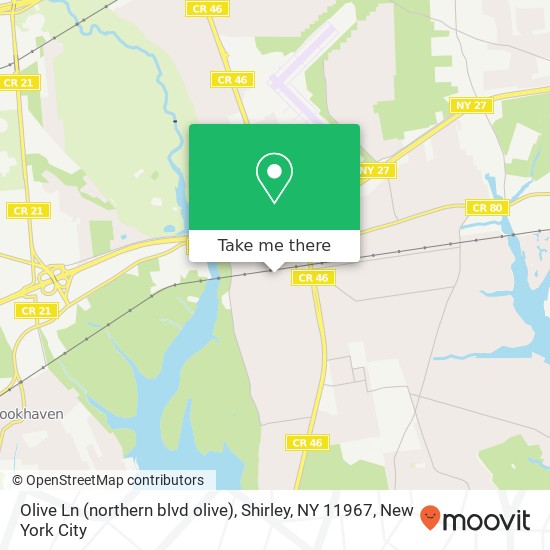 Mapa de Olive Ln (northern blvd olive), Shirley, NY 11967