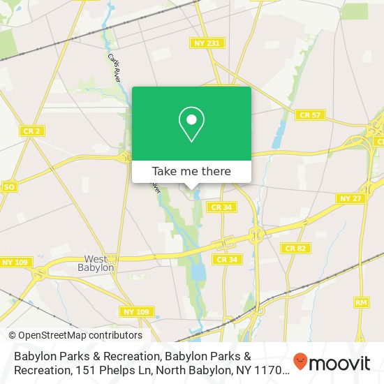 Mapa de Babylon Parks & Recreation, Babylon Parks & Recreation, 151 Phelps Ln, North Babylon, NY 11703, USA