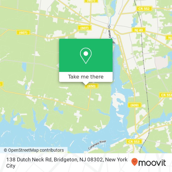 Mapa de 138 Dutch Neck Rd, Bridgeton, NJ 08302