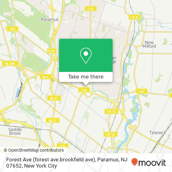 Forest Ave (forest ave brookfield ave), Paramus, NJ 07652 map