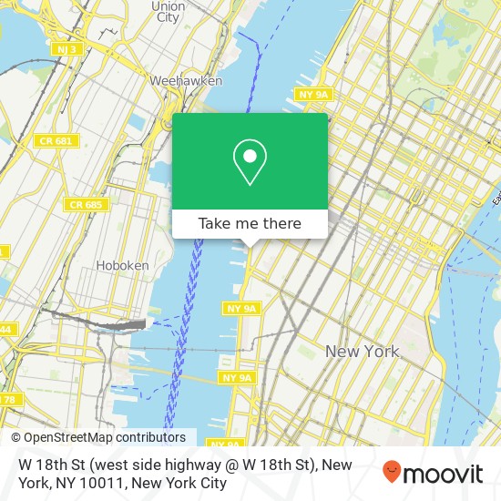 Mapa de W 18th St (west side highway @ W 18th St), New York, NY 10011
