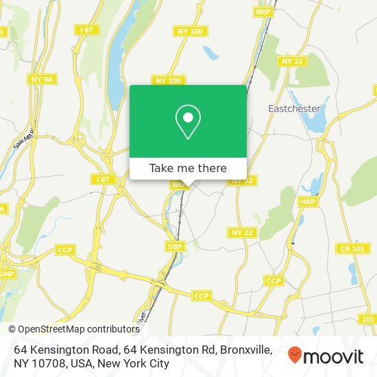 Mapa de 64 Kensington Road, 64 Kensington Rd, Bronxville, NY 10708, USA