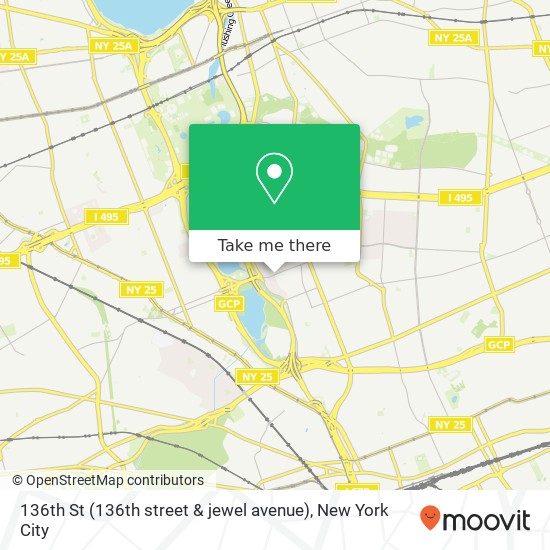 Mapa de 136th St (136th street & jewel avenue), Flushing, NY 11367